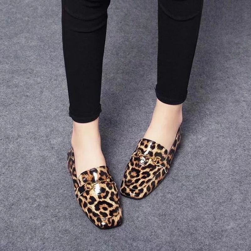 FHANCHU 2023 New Women Low Heels,Fashion Office Work Leopard Shoes,Slip On Loafers,Pointed Toe,British Style,Dropship