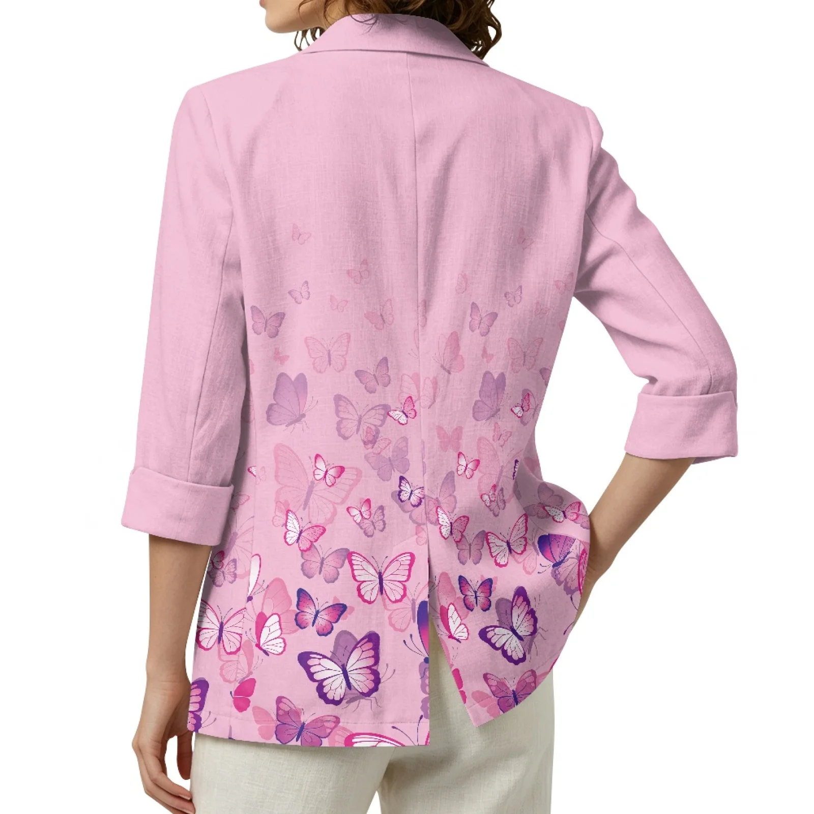 PENSTROLL Butterfly Print Open Front Cover Up Cardigans for Beach Linen Like Outerwear Sizes S-3XL