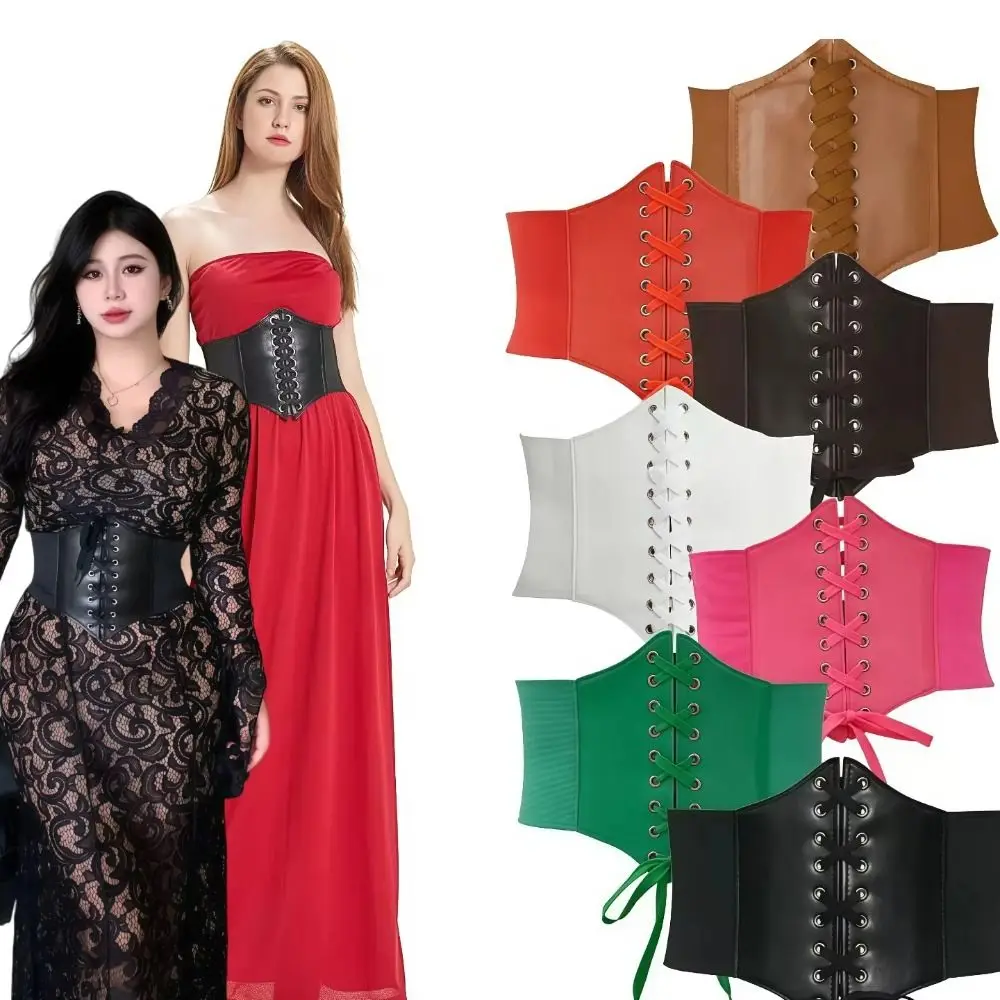 

Fashion Punk Slimming Body Belts PU Leather High Elasticity Wide Belt External Wear Waist Cincher