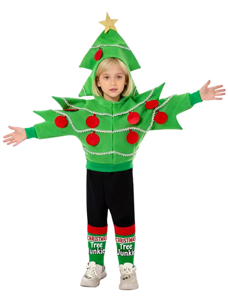 

Christmas Tree Cosplay Costumes, Children's stage Performance Costumes, Holiday Campus Jacket with Pants