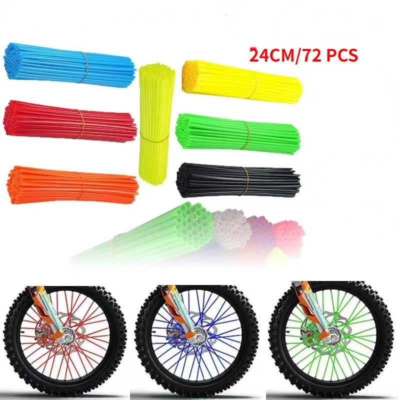 72Pcs 24cm Motorcycle Wheel Rim Spoke Wrap Kit Universal Colorful Decorative Spokes Dirt Pit Bike Motorcycle Decor Accessories