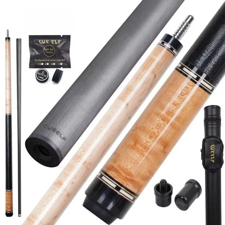 High Quality Billiard Pool Cue  Carbon Fiber Shaft Real Leather Warp 1/2 Split Cue 12.5mm Tip Size