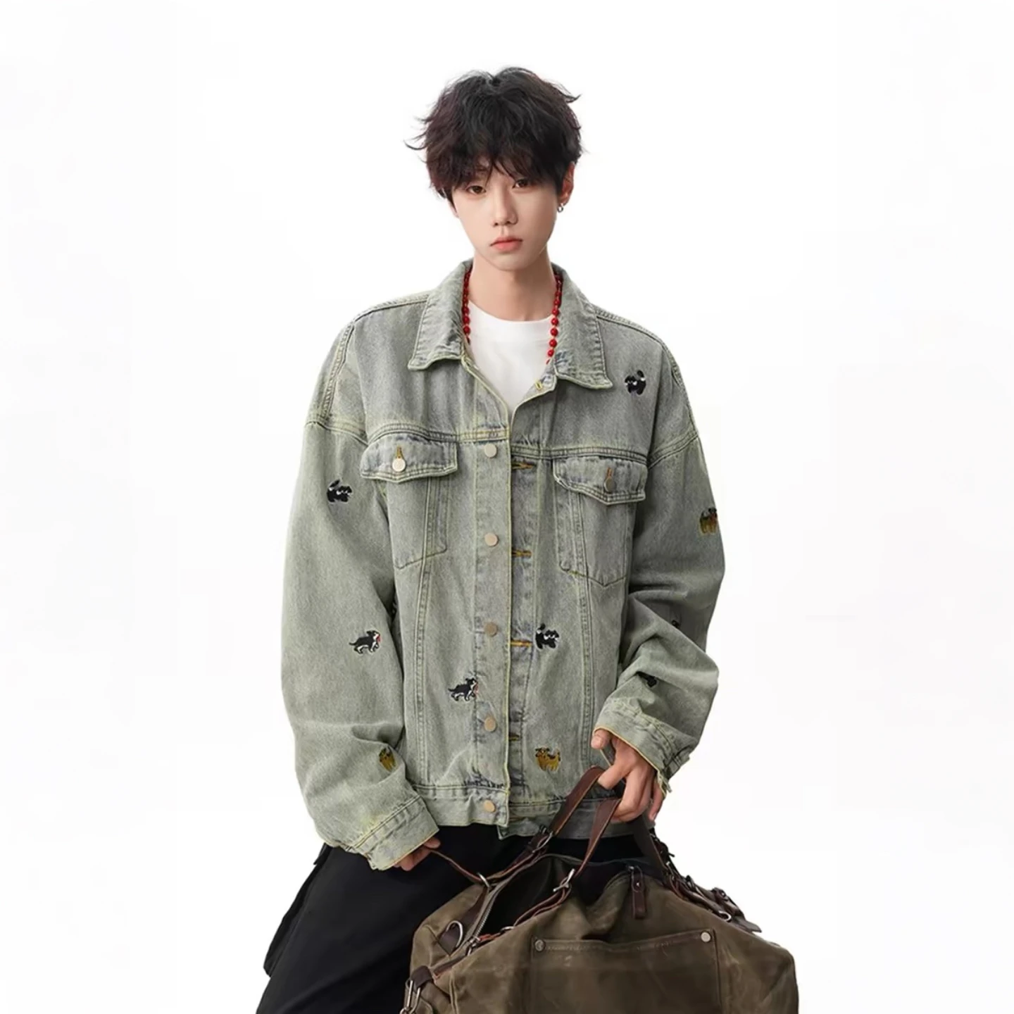 

Джинсовая куртка с вышивкой мультяшной собаки, свободный крой, унисекс, весенняя мода, ретро-стиль, университетский стиль, стильная куртка