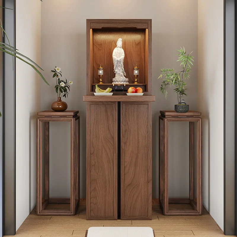 Black walnut new Chinese shrine vertical cabinet modern household shrine God of Wealth offering Taiwan Bodhisattva Guanyin