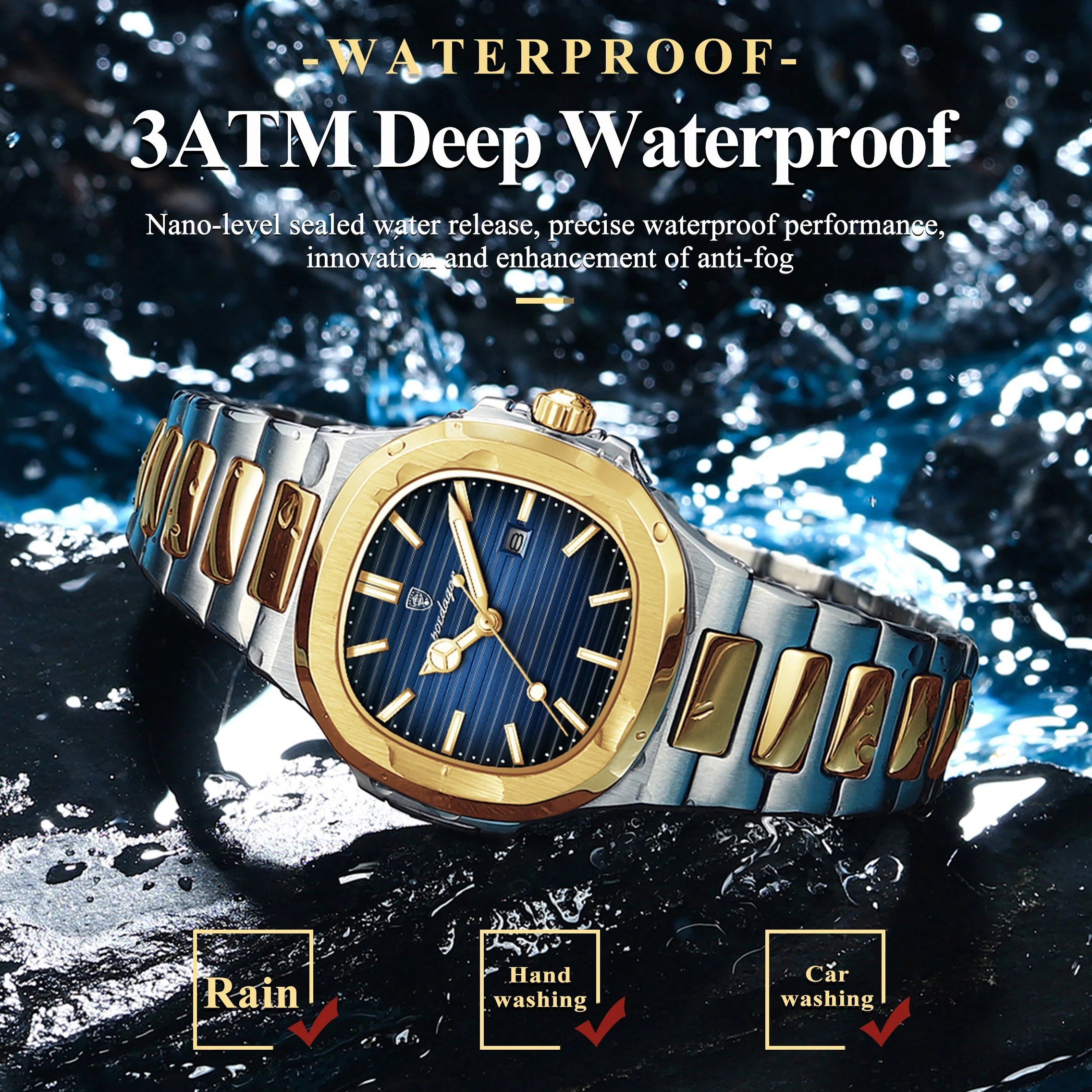 POEDAGAR, reloj cuadrado de cuarzo a la moda para mujer, reloj de pulsera de acero inoxidable con fecha para mujer, relojes de negocios luminosos resistentes al agua para mujer