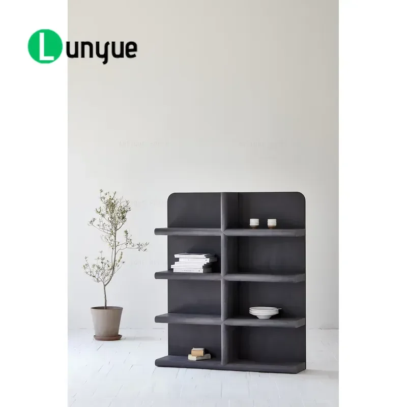 Modern Black Oak Concrete Bookshelf Display Stand Vintage Style Storage Rack for Living Room Home Office Furniture Durable
