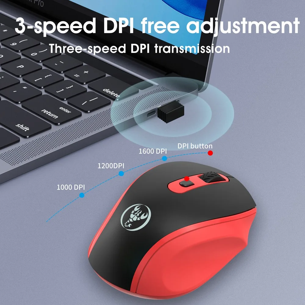 Mouse ergonômico sem fio 2.4g para jogos, versão óptica com 3 níveis de DPI ajustáveis, versão sonora, com pegada confortável, para laptop, desktop e 