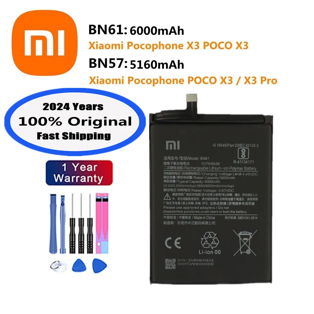 

2024 Years Xiao mi Original Battery BN57 BN61 For Xiaomi Pocophone X3 POCO X3 Pro NFC Phone Bateria Batteries In Stock + Tools