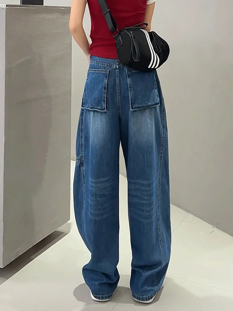 

Retro Deep Blue Denim High Waist Wide Leg Pants Women's Faion Spring Autumn 2024 Loose Slimming Knife Banana Pants