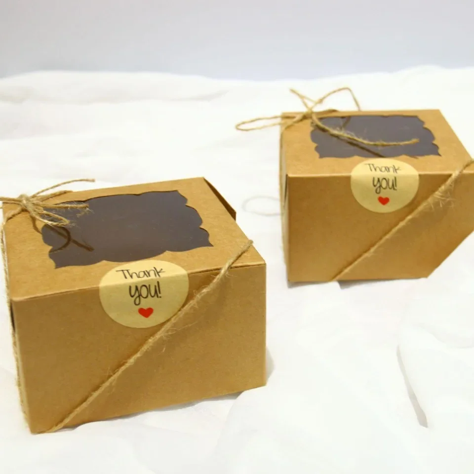 10/30/50Pcs Kraft Papier Offenes Fenster Geschenk Box Backen Kuchen Tasse Favor Süßigkeiten Verpackung Boxen mit Aufkleber Seil Hochzeit Party Decor – Detail 5