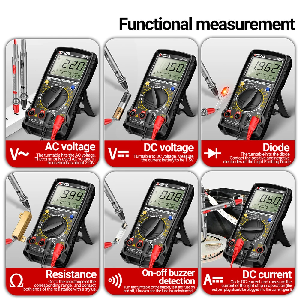 SZ26 Digital Multimeter AC/DC Voltage DC Current 1999 Count High Precision Car Overhaul Multimetro Diode Resistance Tester