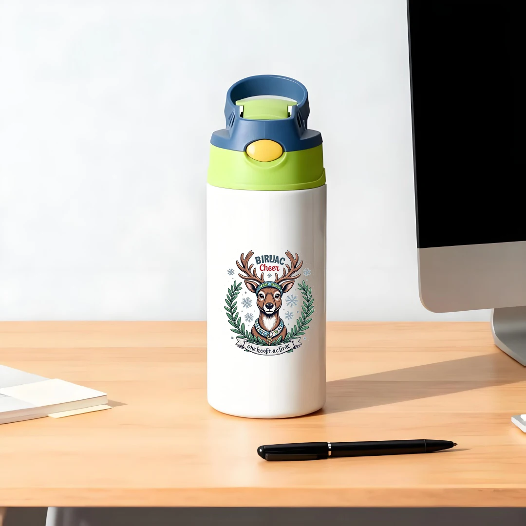 304 tasse thermique en acier inoxydable tête de cerf de dessin animé avec motif de collier tasse de paille pour enfants BIRUAC tasse de paille mignonne chaude Chris