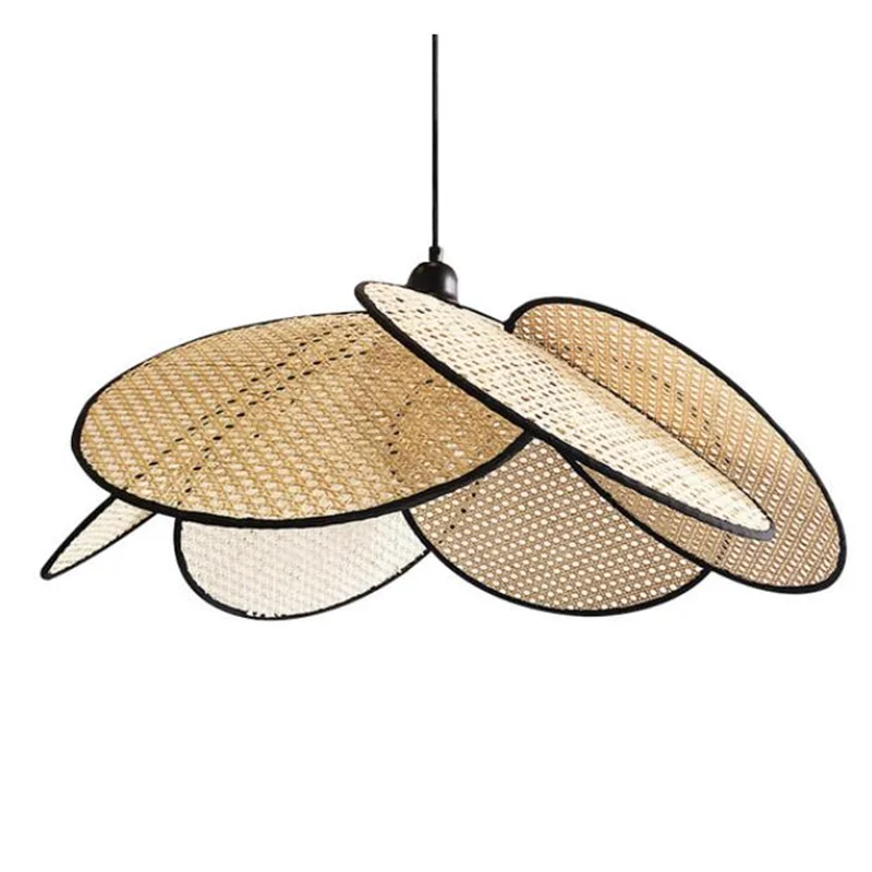 Nordic Chandelier Living Room Studio Kitchen Wood Bamboo Lamp Chandeliers Leaf Grid Rural Hand Made Imitation Rattan Lamp