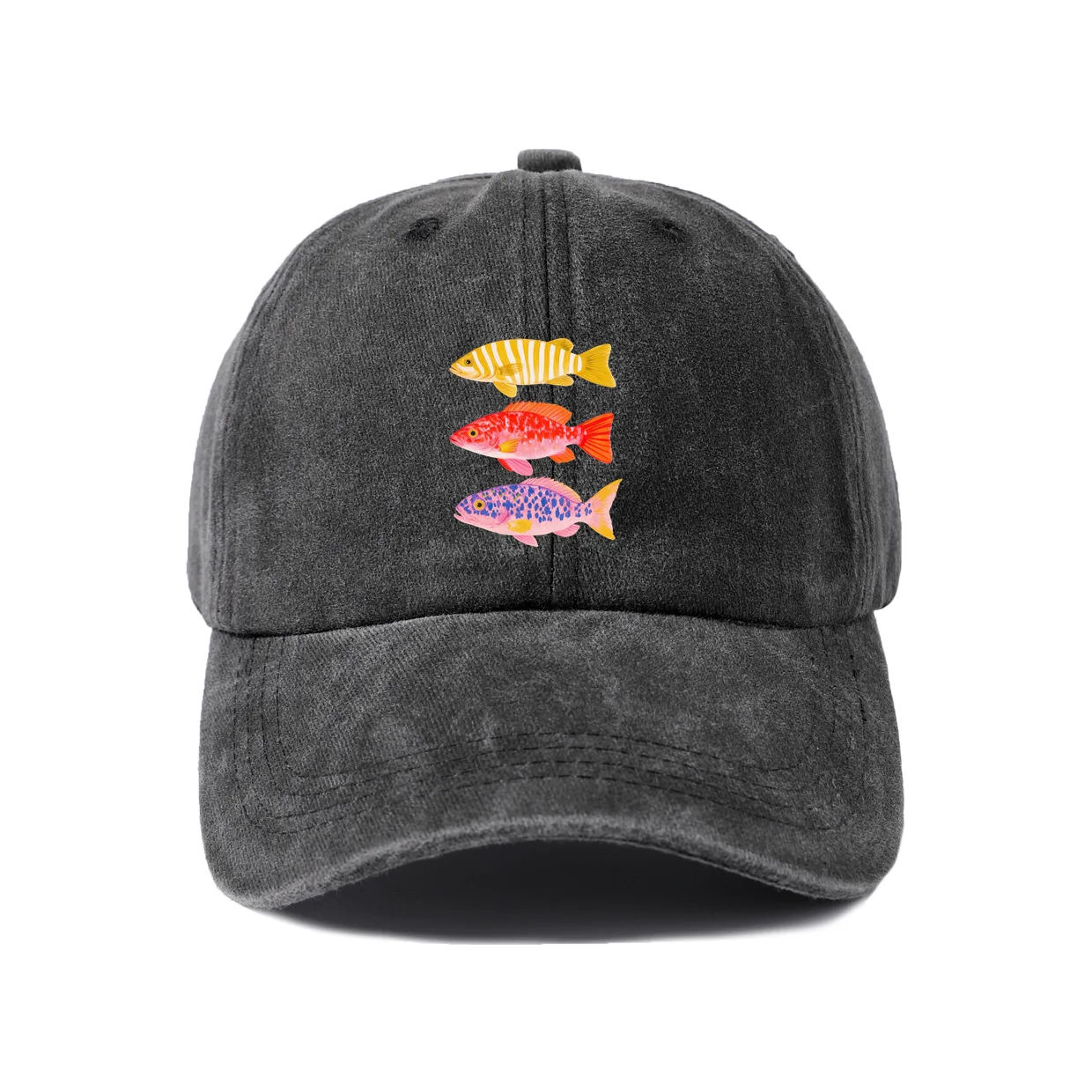 Retro Colorful Tropical Fish Baseball Cap, Vintage Washed Adjustable Unisex Dad Hat, Casual Gift