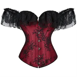 Women Corset Vintage Jacquard Corsets Lace Up Bustiers One Shoulder Corsage Sexy Satin Korsett Wedding Party Costumes Plus Size