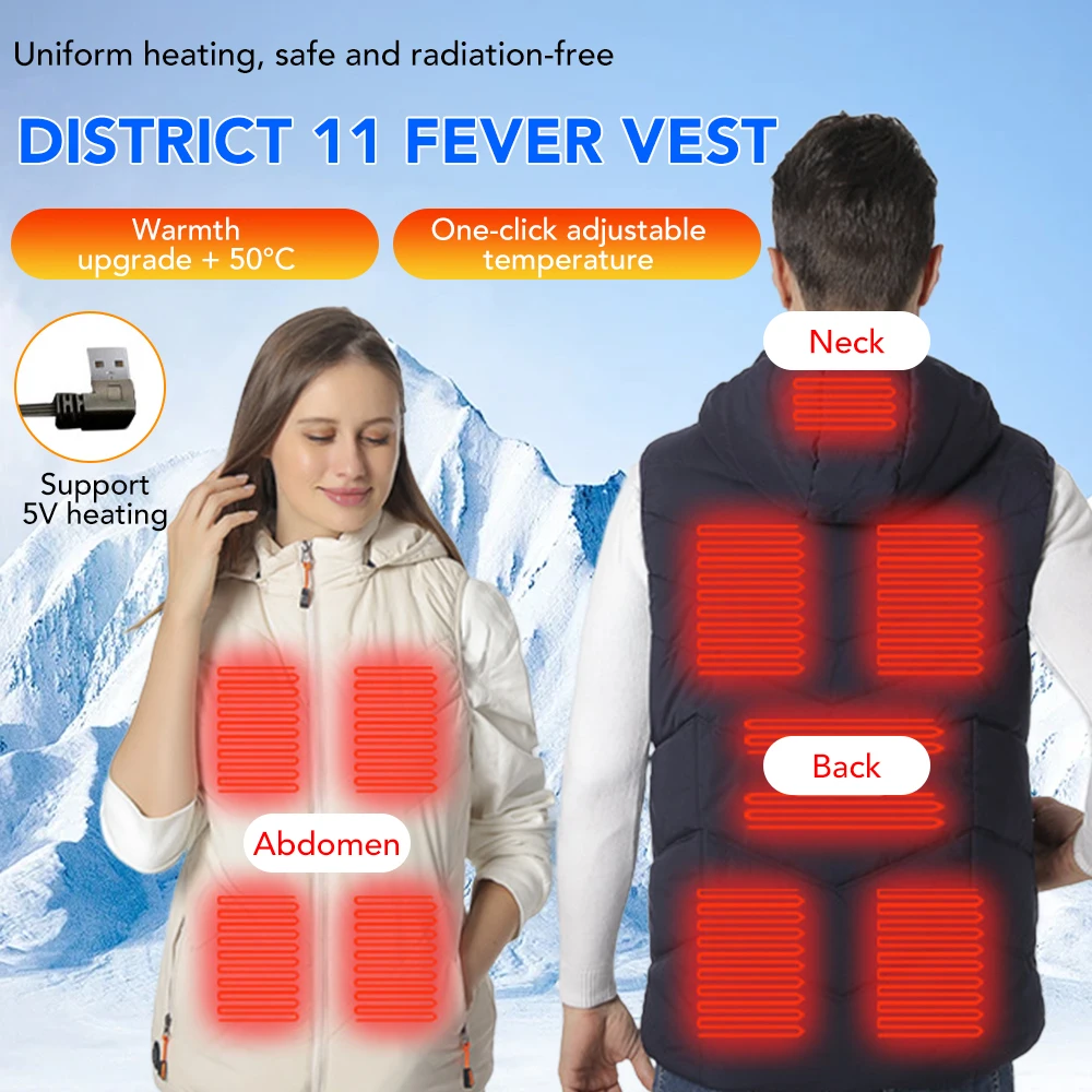 Couple Style 11 Areas Winter Constant Temperature Heating Vest Women Hooded Cold-Proof Thermal Vest USB Electric Heating Clothes