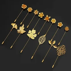 Flower Brooch Alloy Leaf Long Needle Lapel Pins Wedding Party Brooches for Women Men Fashion Jewelry