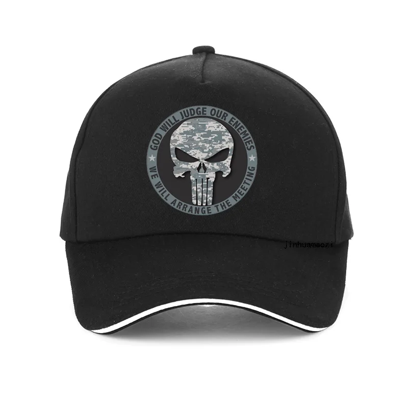 Sombrero Punisher de película Dios juzga las ourenemies, organisaremos la reunión, gorra de béisbol para hombres, sombreros Unisex ajustables de verano