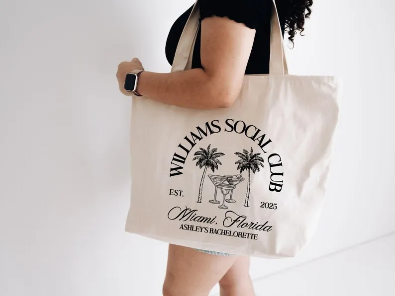 Custom Social Club Bachelorette Tote Bag Large Capacity Foldable Canvas Bags Coastal Beach Party Gift Shoulder Carry Handbags