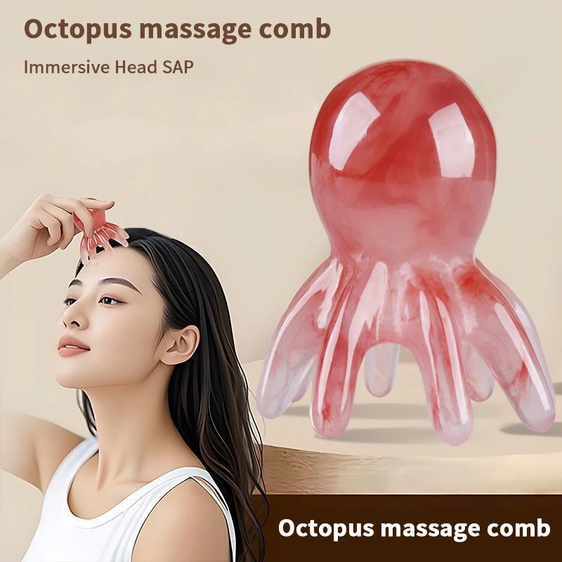 Resina em forma de polvo cabeça meridiano acuponto massagem pente dente largo couro cabeludo pente volta pescoço e costas manual ferramentas massagem profunda