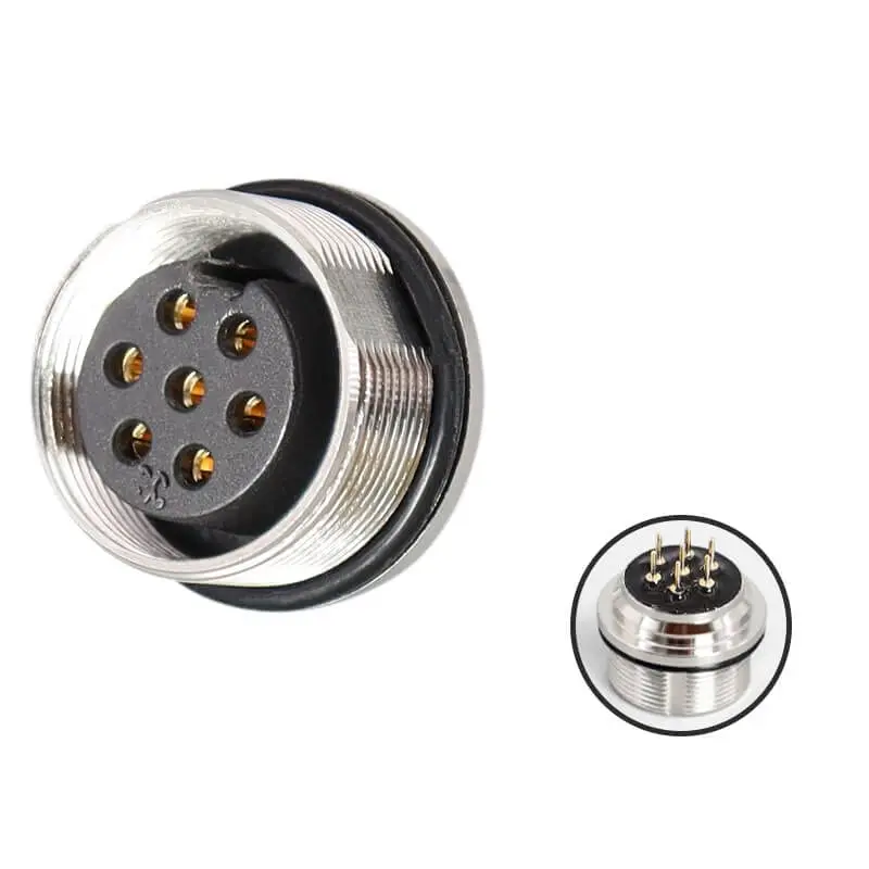 M16 7 Pin Connector Panel Receptacles A Coded Female Waterproot Straight Through Hole Front Bulkhead Unshield