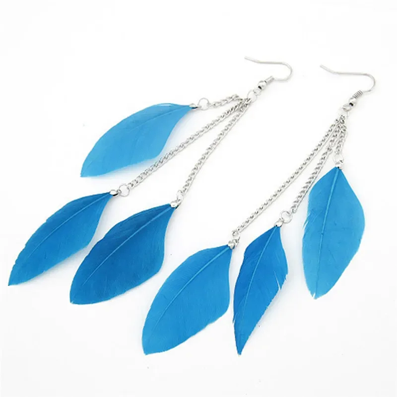 Colorful Feather Earrings Tassel Dangle Long Earrings For Women Brincos Bijoux Jewelry Wedding Earrings Bride Jewelry