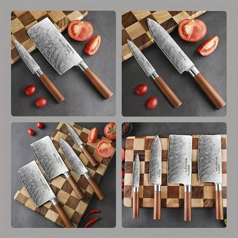 High-end laser pattern kitchen knife, chef\'s special knife imitation wood handle sharp stainless steel fruit cutter, meat cutter