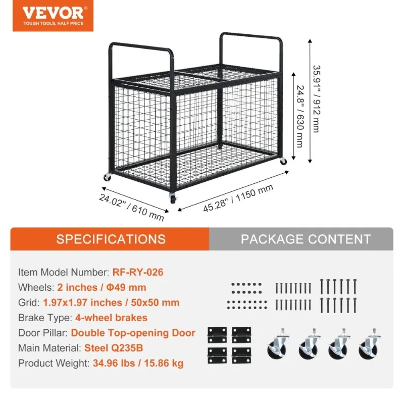 Steel Rolling Sports Equipment Organizer Lockable Ball Storage Cart  Double Lids Basketball Cage Easy To Maneuver