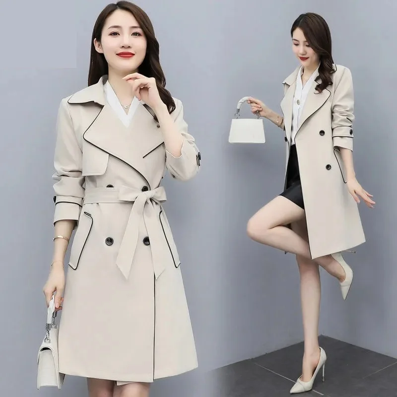 2025 Spring Trench Coat for Women Streetwear Double Breasted Coats Female Chic Office Coat Ladies Outerwear Gabardina Mujer