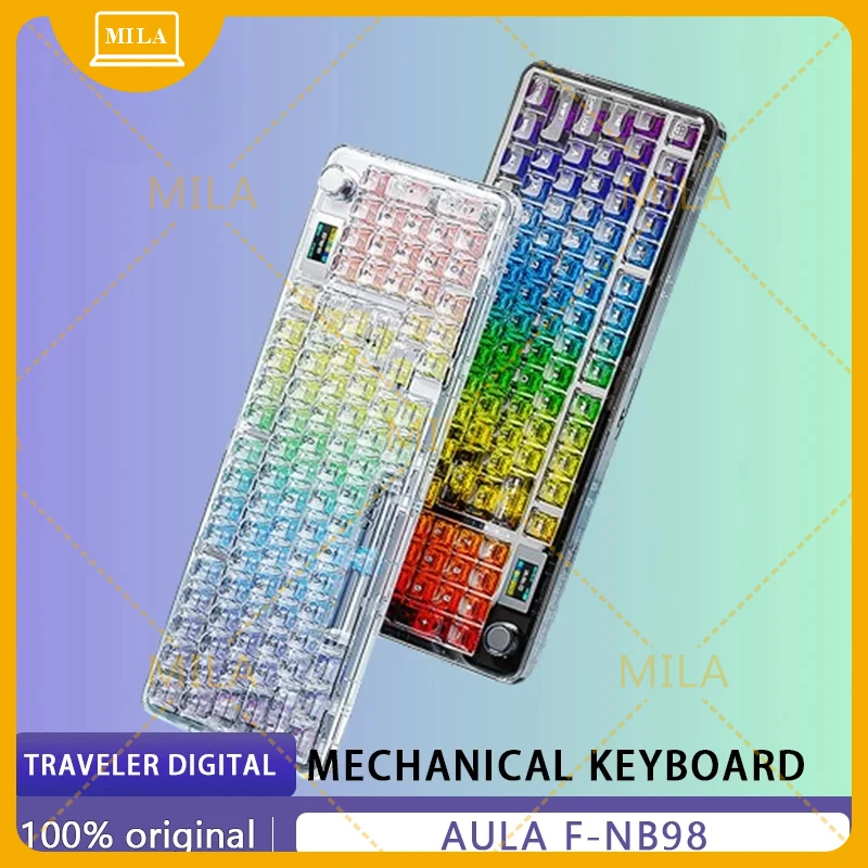 For AULA F-NB98 Mechanical Keyboard 3 Mode Multi-functional Knob Custom Screen Gaming Keyboard RGB Backlit Hot Swap