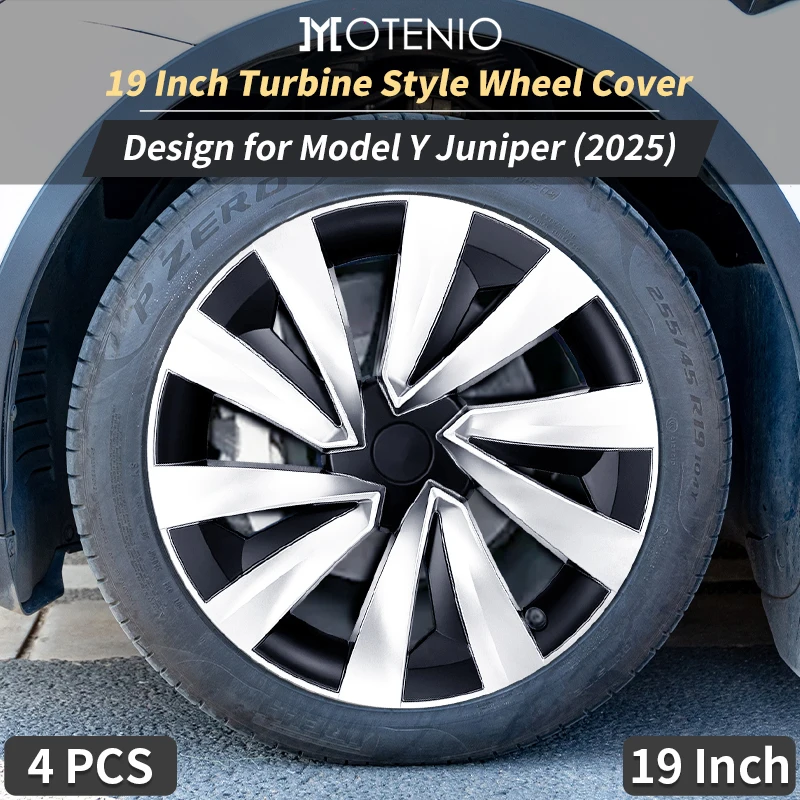 4 قطعة ل تسلا نموذج Y Juniper 2025 19 بوصة غطاء عجلة التوربينات نمط السيارات استبدال عجلة Hubcap غطاء حافة كاملة Accessori
