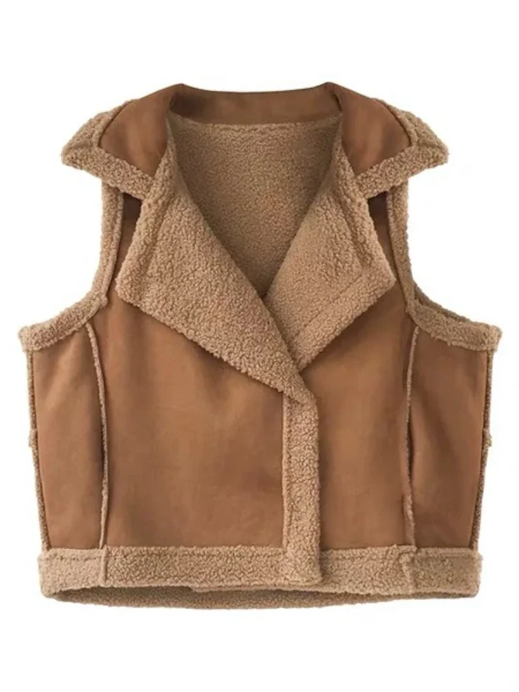 Donne 2024 autunno inverno nuovo gilet capispalla allentata popolare Top senza maniche giacca di colore solido femminile gilet di pelle cappotto