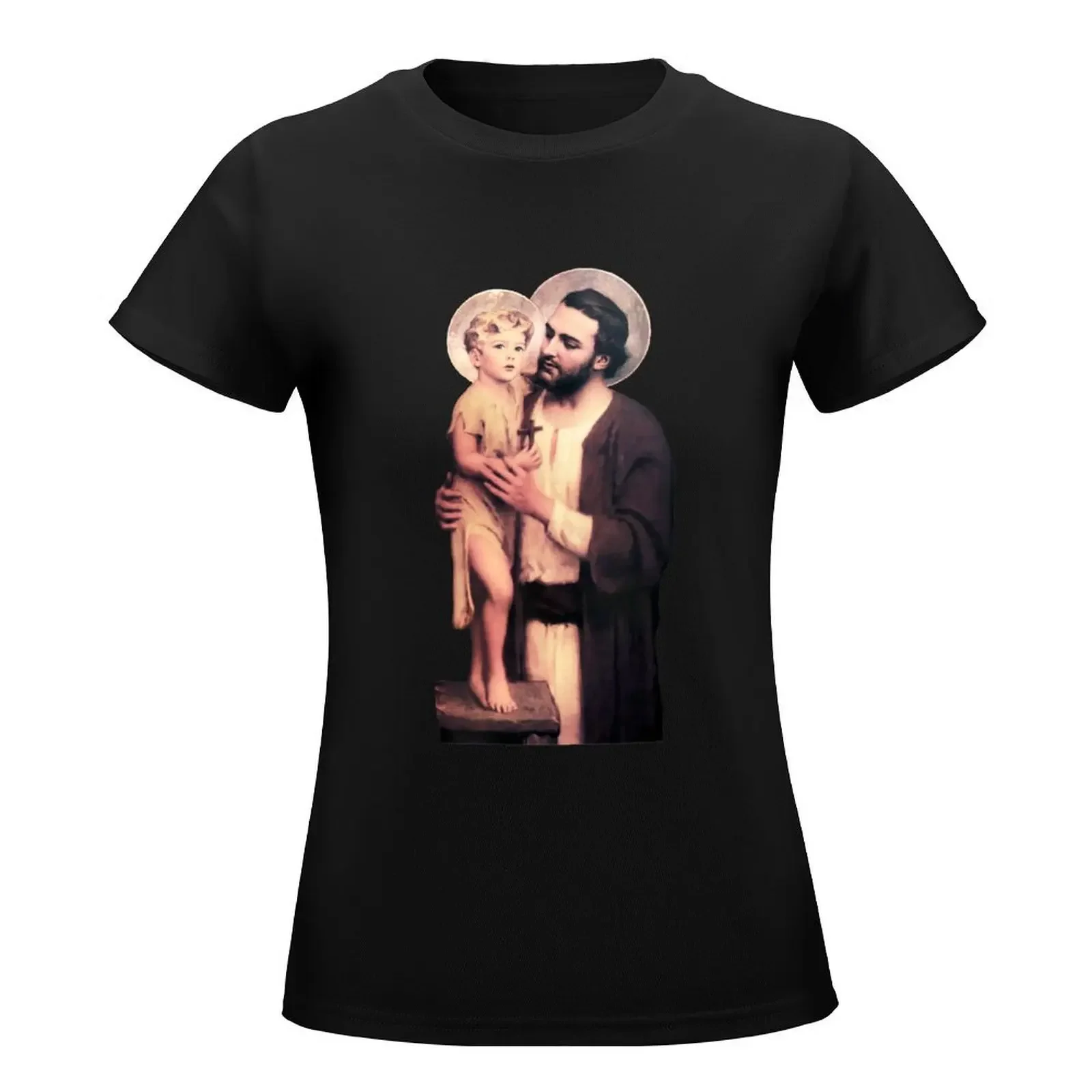 Saint Joseph and baby Jesus - version 2 (transparent background design) T-Shirt vintage clothes Aesthetic clothing woman t shirt