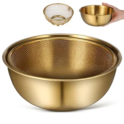 2Pcs Stainless Steel Colander Bowl Set Kitchen Strainer Washer Drainer Basket Vegetable Fruit Rice Draining Fine Mesh Sieve