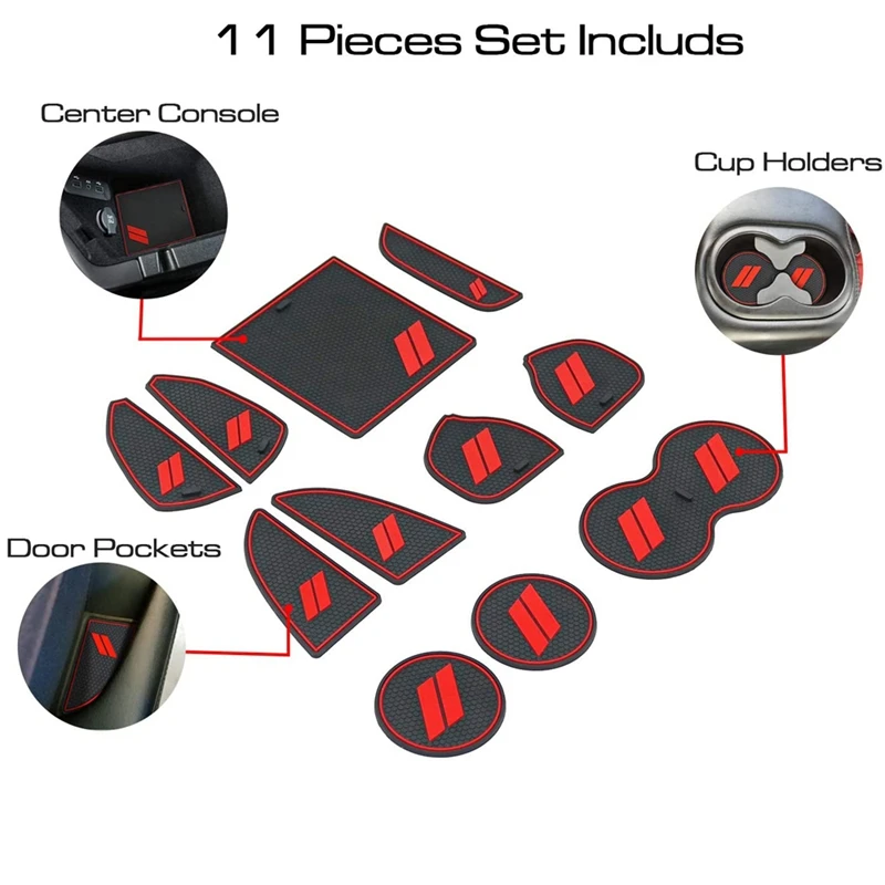 11Pcs/Set Customized Compatible For Dodge Challenger 2015-2020 2021 Cup Door Center Console Liner Interior Accessories