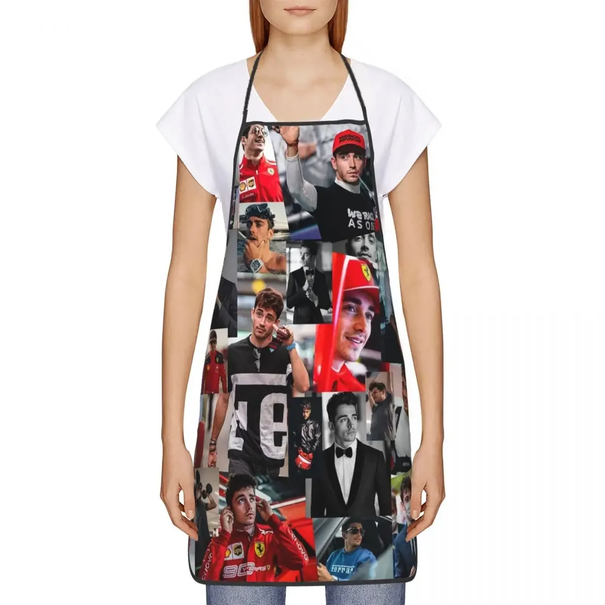 Leclerc Charles Racing Driver Collage Apron Women Men Unisex Bib Kitchen Cooking Tablier Cuisine Chef Painting