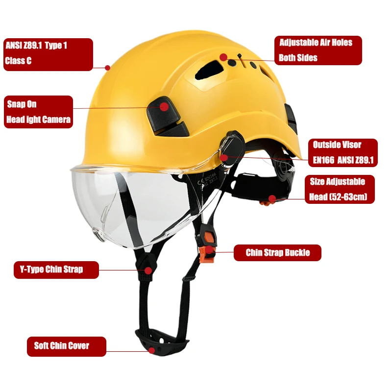 Construction Safety Helmet With Goggles For Engineer Visor high quality ABS Hard Hat Light ANSI Industrial Work Cap For Men
