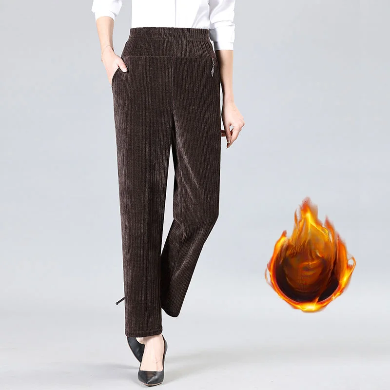 

2024 Autumn Winter Women New High Waist Loose Corduroy Pants Female Middle-aged Warm Pants Ladies Solid Casual Trousers E201