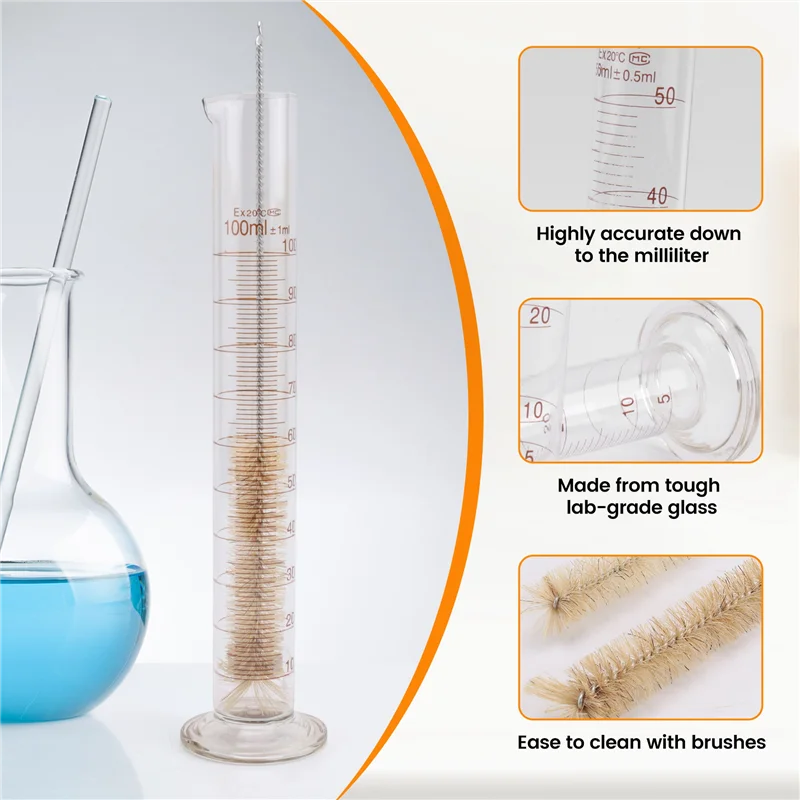 

Набор мерных цилиндров из толстого стекла с градуировкой и двумя щетками