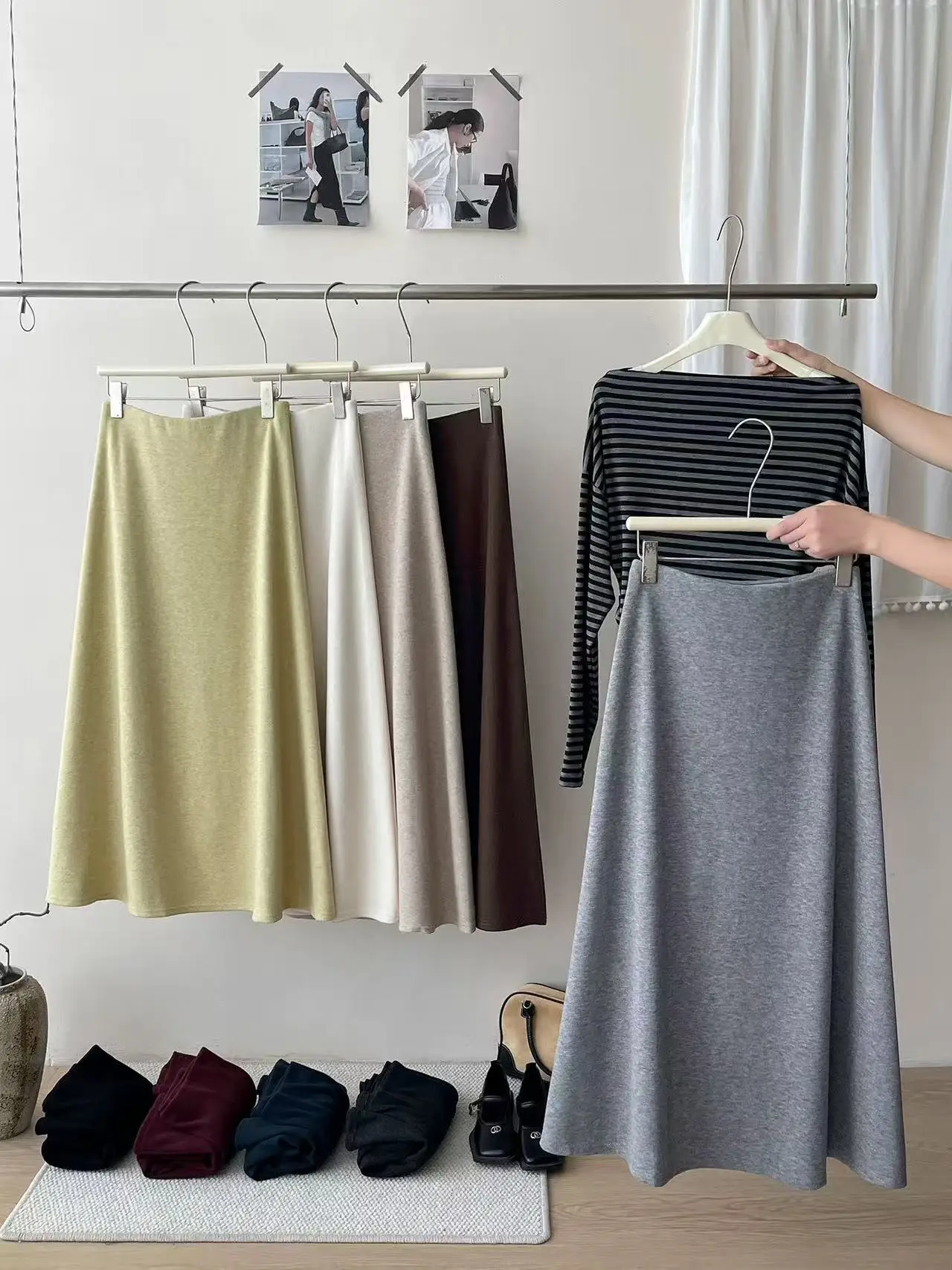 

Women's Elegant Spring Autumn Solid Color A Line Wool&blend Skirt Lady High Waist Mermaid Long Skirt