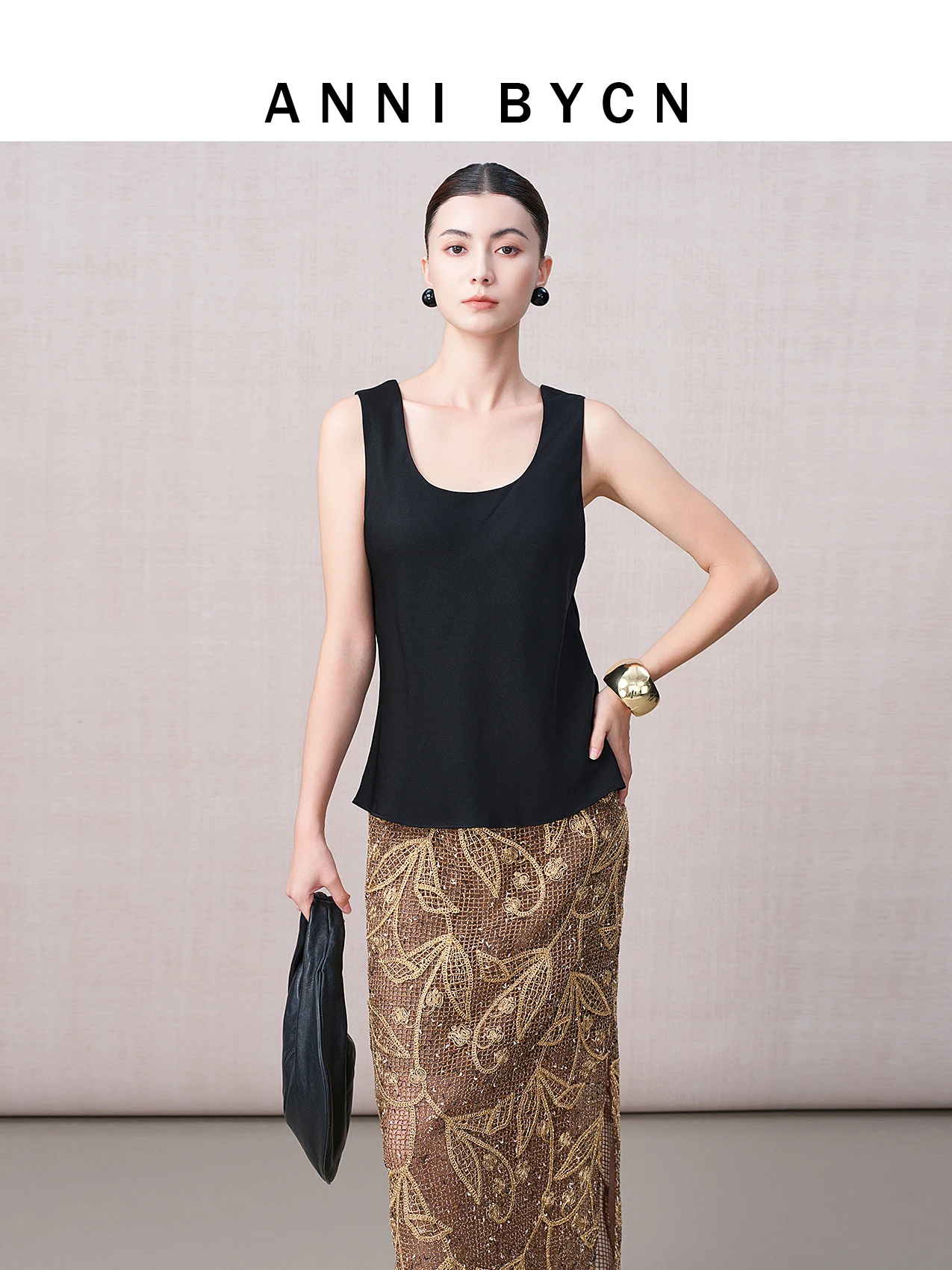 

Annibycn Silk Satin Women's Vest Double-Sided Wear V-Neck Sleeveless Slimming Drapey Summer Outerwear Inner Match Straight Cut