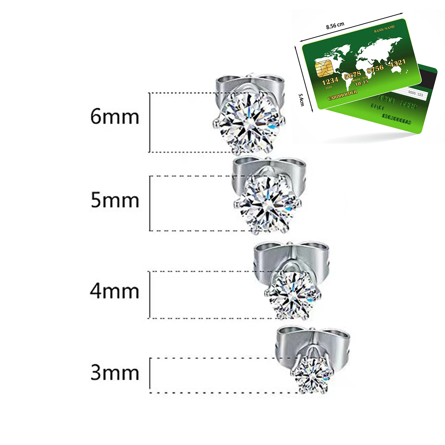 1Pair Titanium Steel Colorful Studs Women Men Zircon Butterfly Buckle Metal Geometric Type Six Jaw Piercing Earrings Jewelry