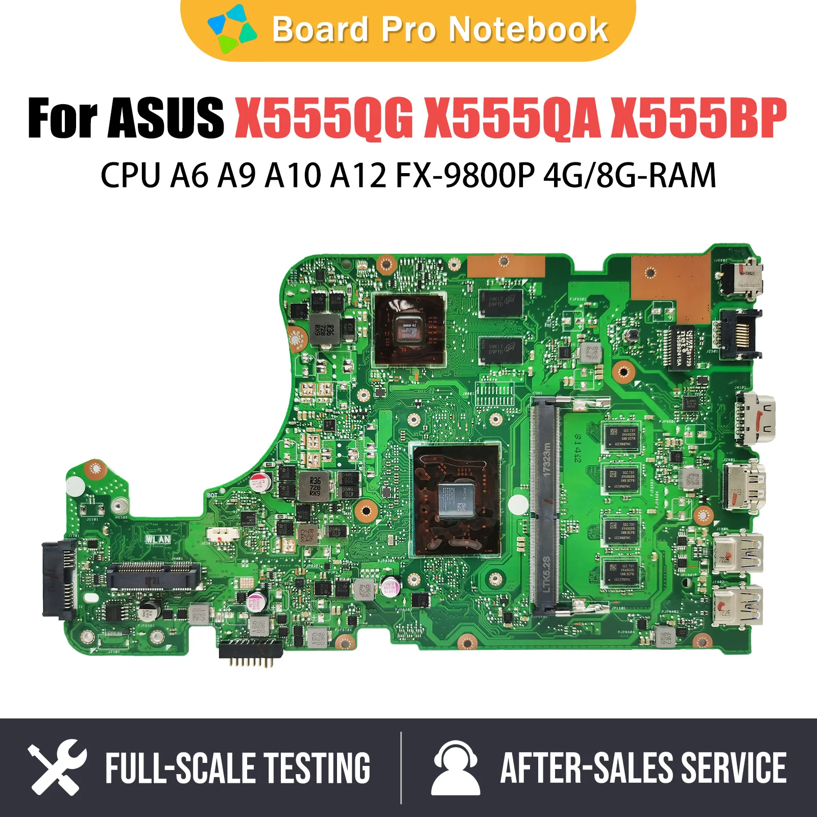 

X555QG Laptop Motherboard For ASUS X555Q X555B X555BP Mainboard with A10-9620P CPU 8G RAM Fully test