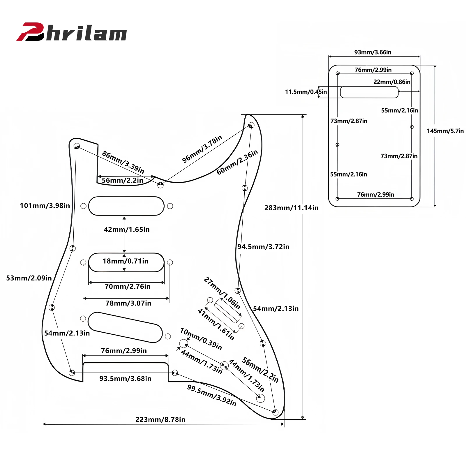 PHRILM SSS11 Hole ST Electric Guitar Guard, 3-Layer ST Pickguard with Aluminum Foil Shield - Fits American/Mexican St view 6