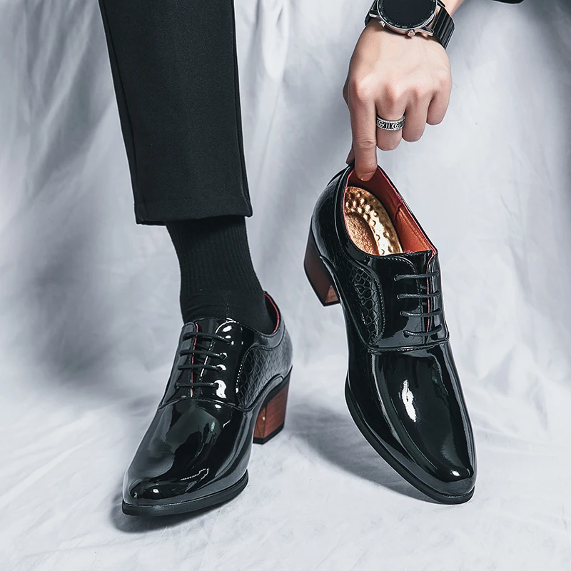 

High-end 2026 Dress Shoes Men New Mens Lace Up Oxford Shoes Genuine Leather High Heels Club Classic Pointed Casual Fashion Shoes