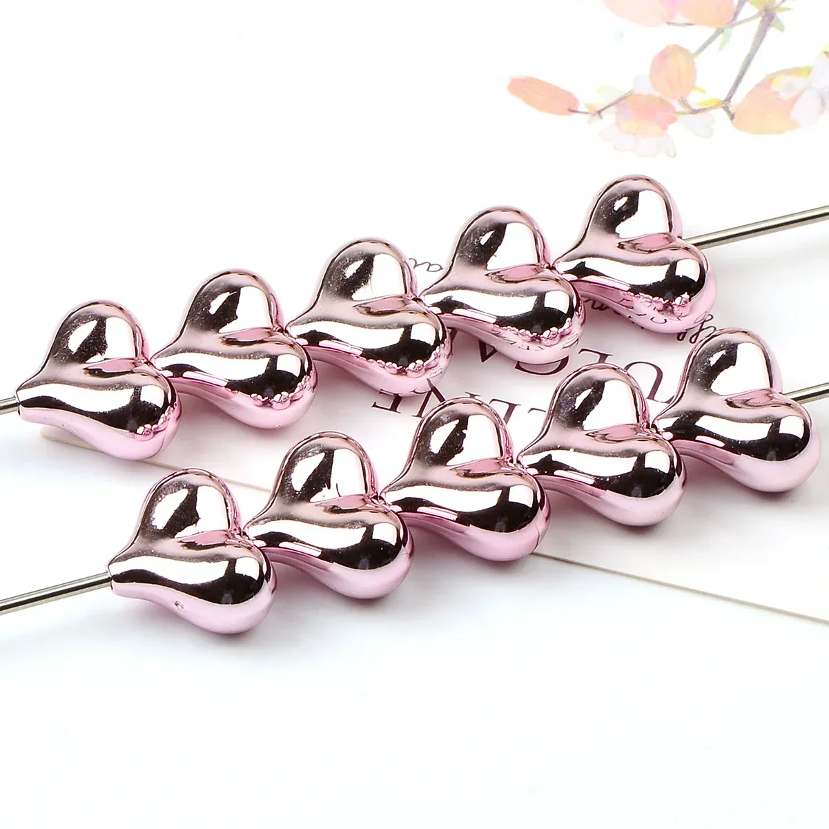 10pcs Pink Heart Shape Acrylic Loose Spacer Beads，Acrylic love shaped beads for DIY Bracelet Necklace Jewelry Making Accessories