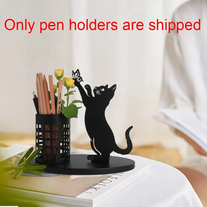 Imagem -03 - Gato Lápis Titular para Mesa Organizador Pen Holder para Quarto e Escritório Metal Cut Home Decor Mesa Central