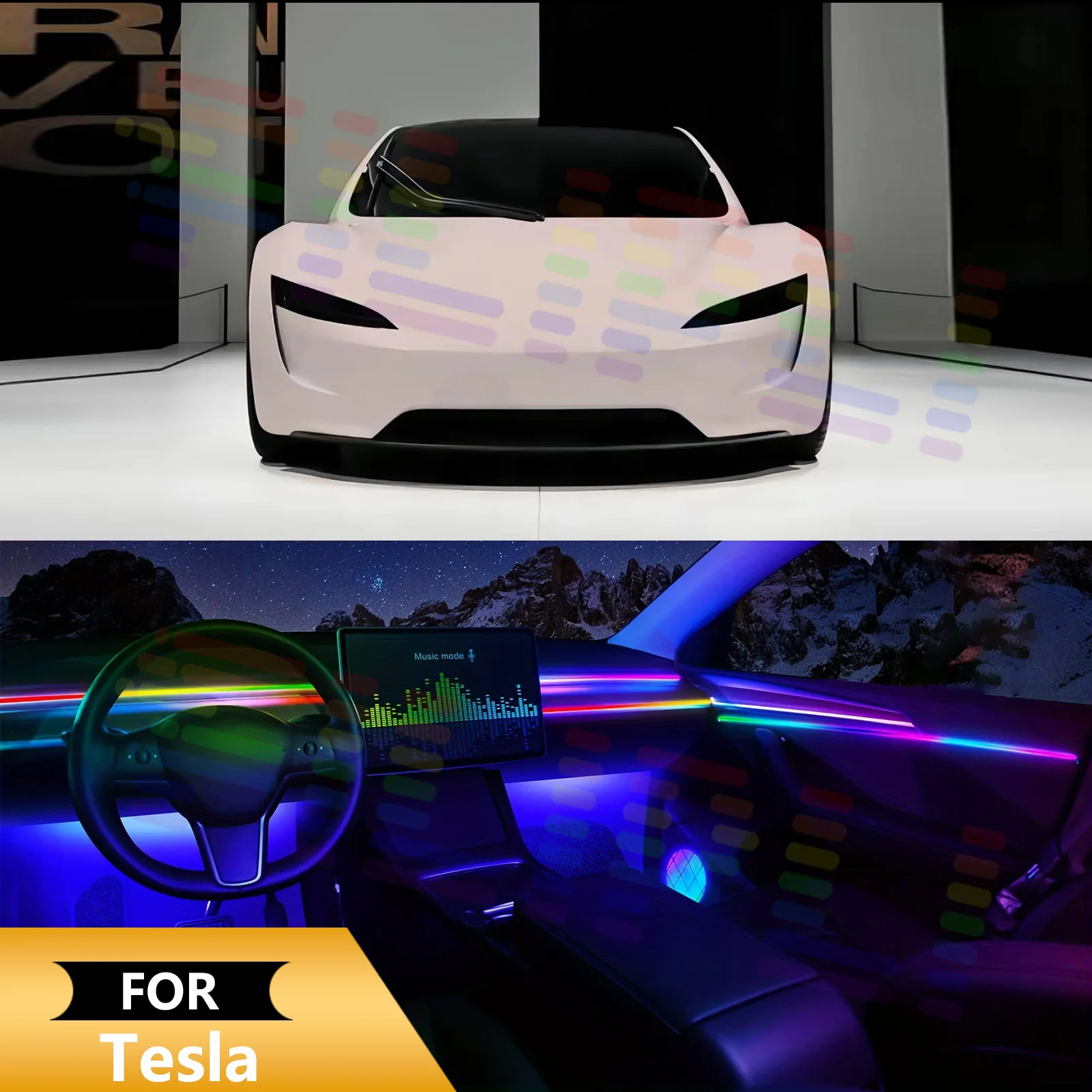 22 In 1 Neon Streamer Ambient Light Led Interior Car Acrylic Strip For Tesla Accessories model y tesla model 3 Decorative Lamp