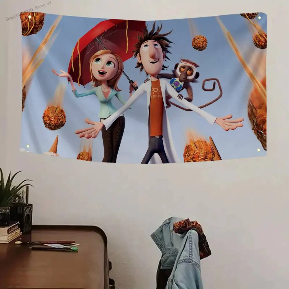Cloudy With A Chance Of Meatballs Flag Banners Four Hole Flag Polyester Outdoor Decor Room Aesthetic
