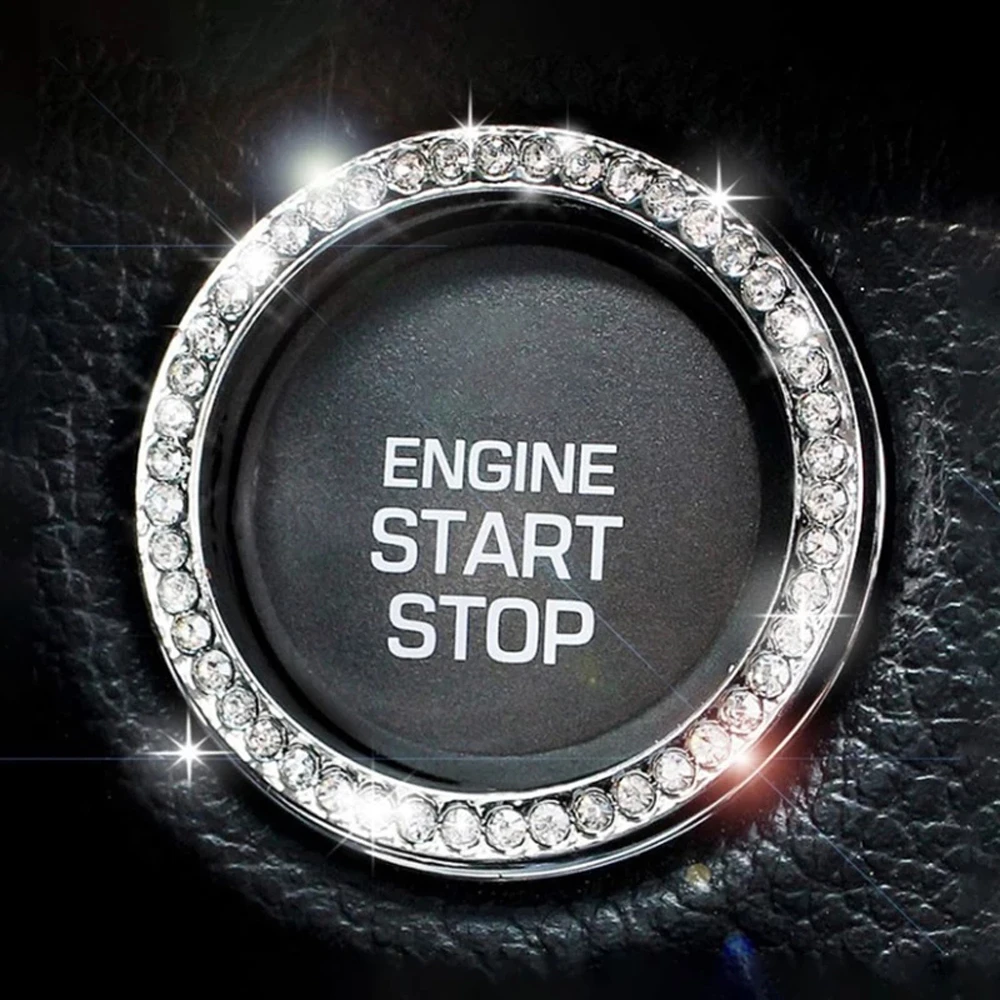 Bling Decorative Circle Trim Cover Car Start Decorative Circle Start Stop Engine Decorative Diamond Ring Switch Button Decor